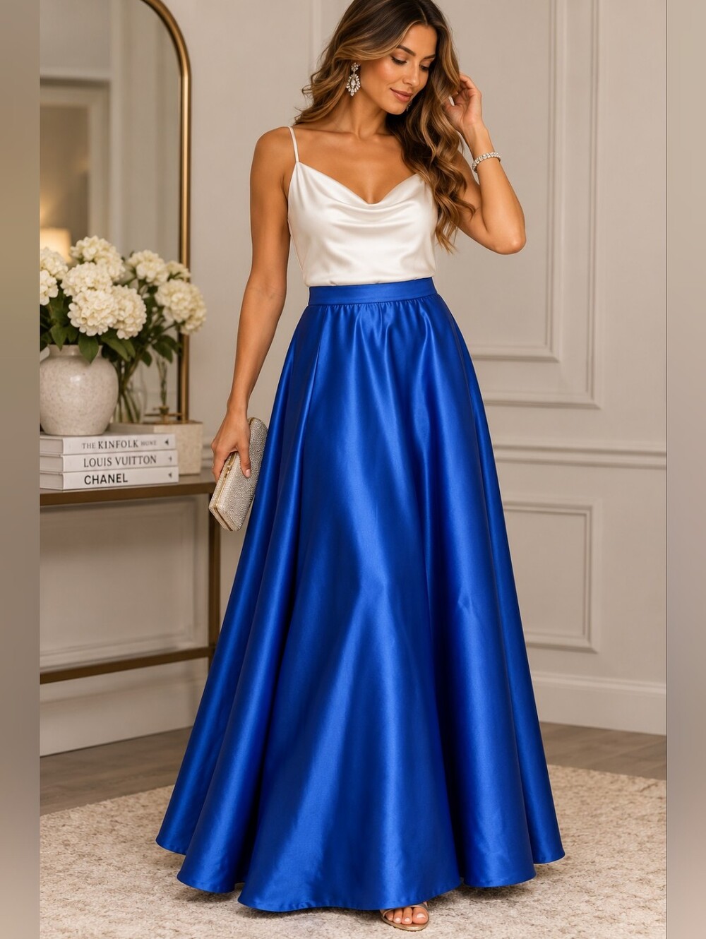 Adrianna Papell Evening Royal Blue Satin Maxi Skirt Size 16 Formal A-Line